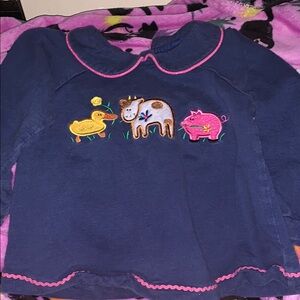 Austin and Ashley Navy Blue Kids dress with Animal Embroidery vintage